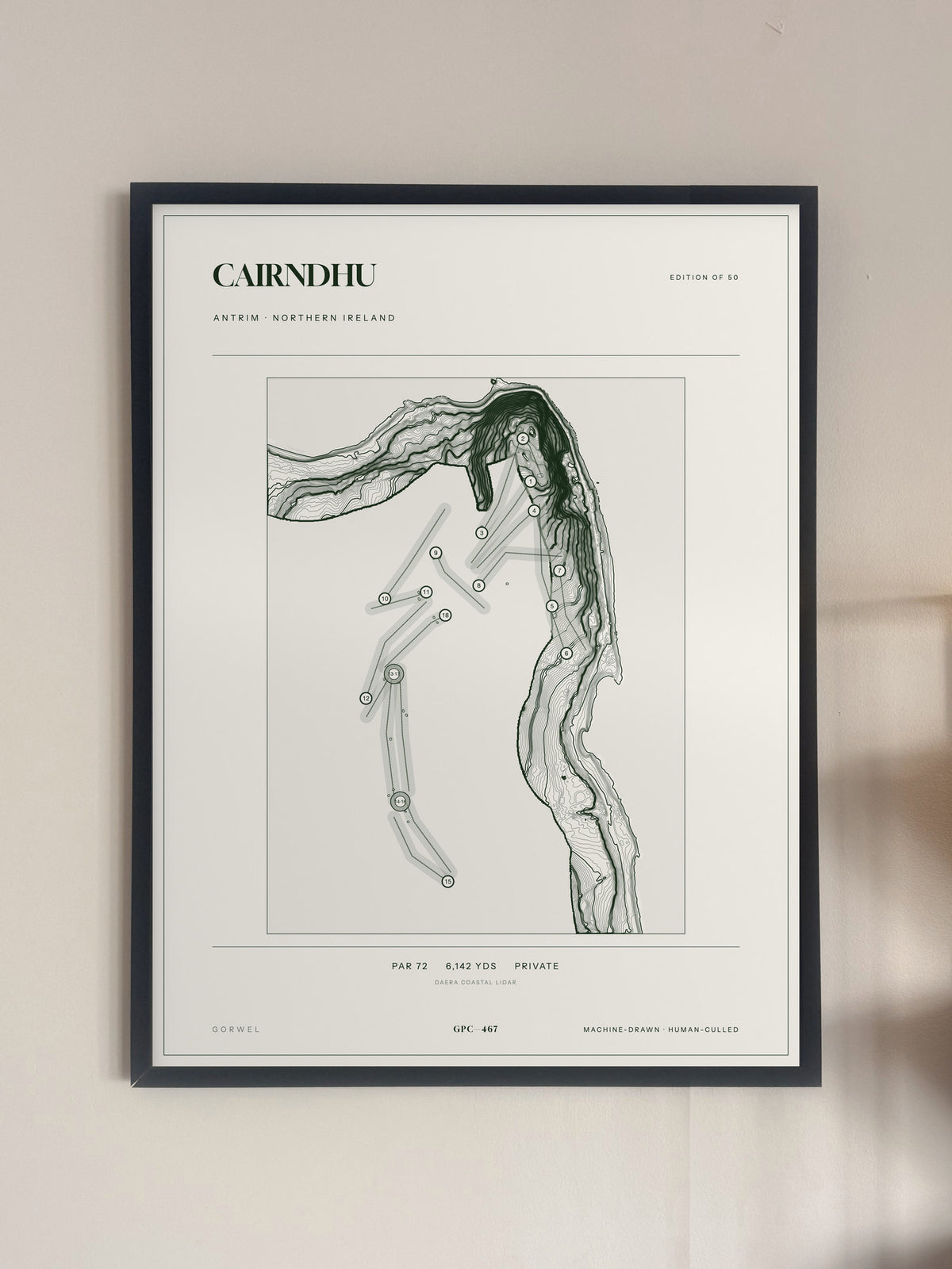Cairndhu topographic golf course print — framed on a wall — Gorwel Print Co