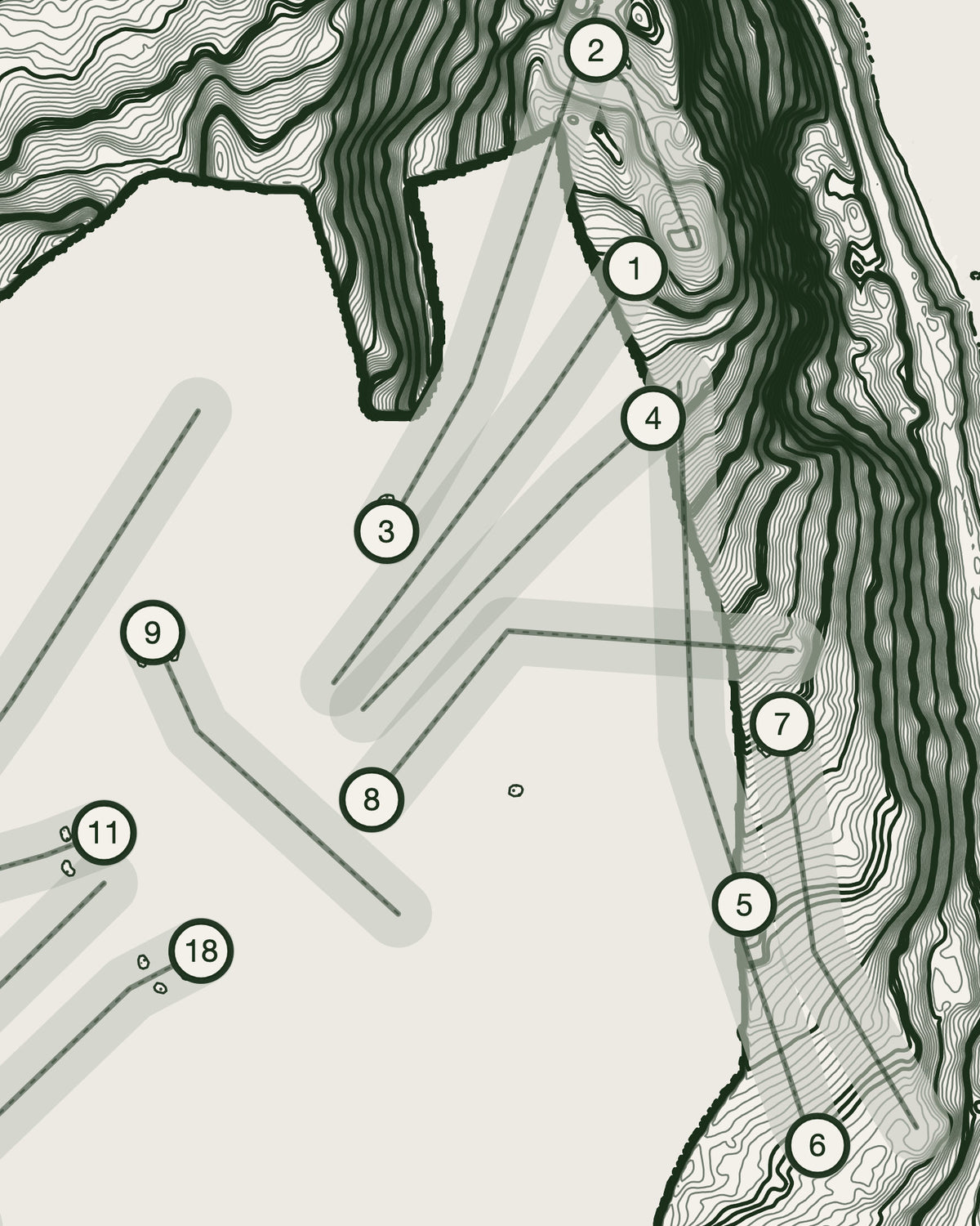 Cairndhu topographic golf course print — contour detail — Gorwel Print Co