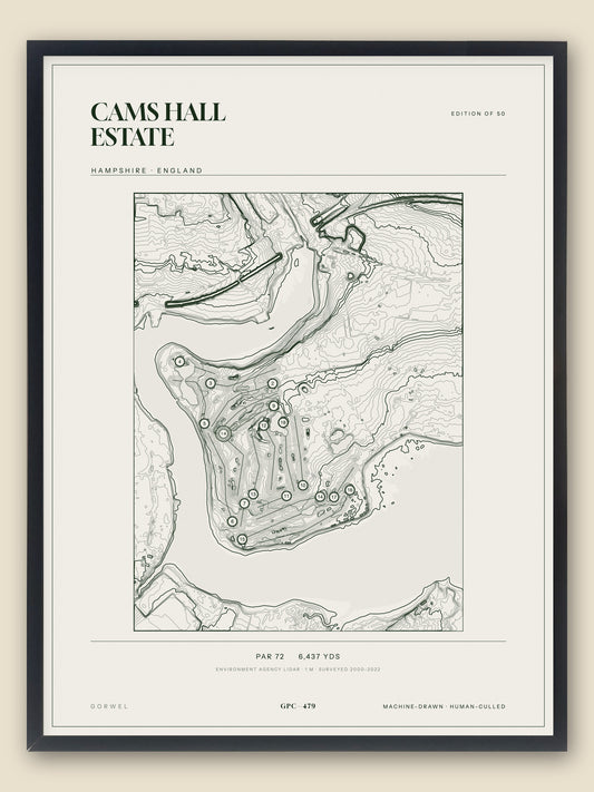Cams Hall Estate, Hampshire topographic golf course print, framed — Gorwel Print Co