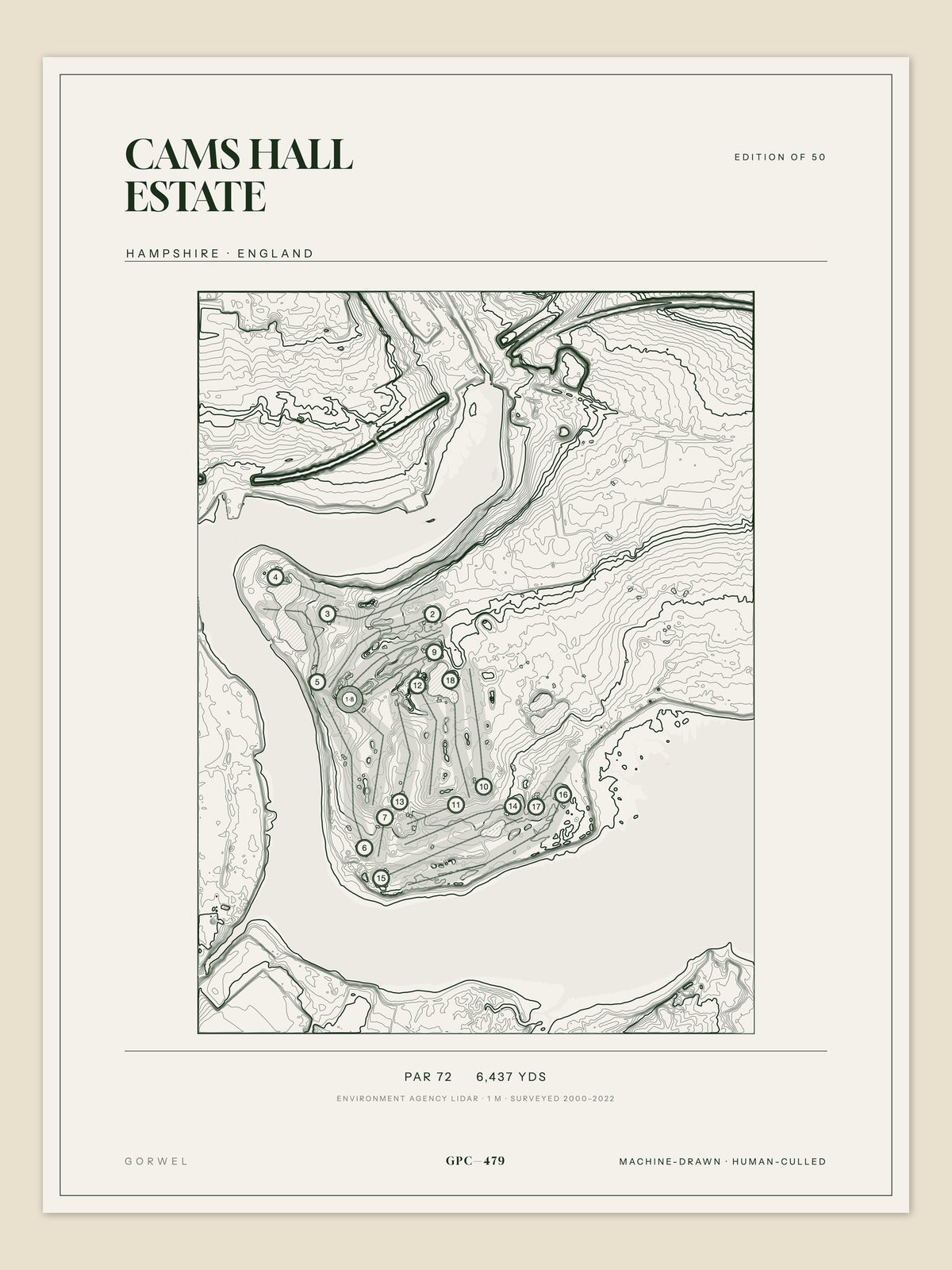 Cams Hall Estate, Hampshire topographic golf course print