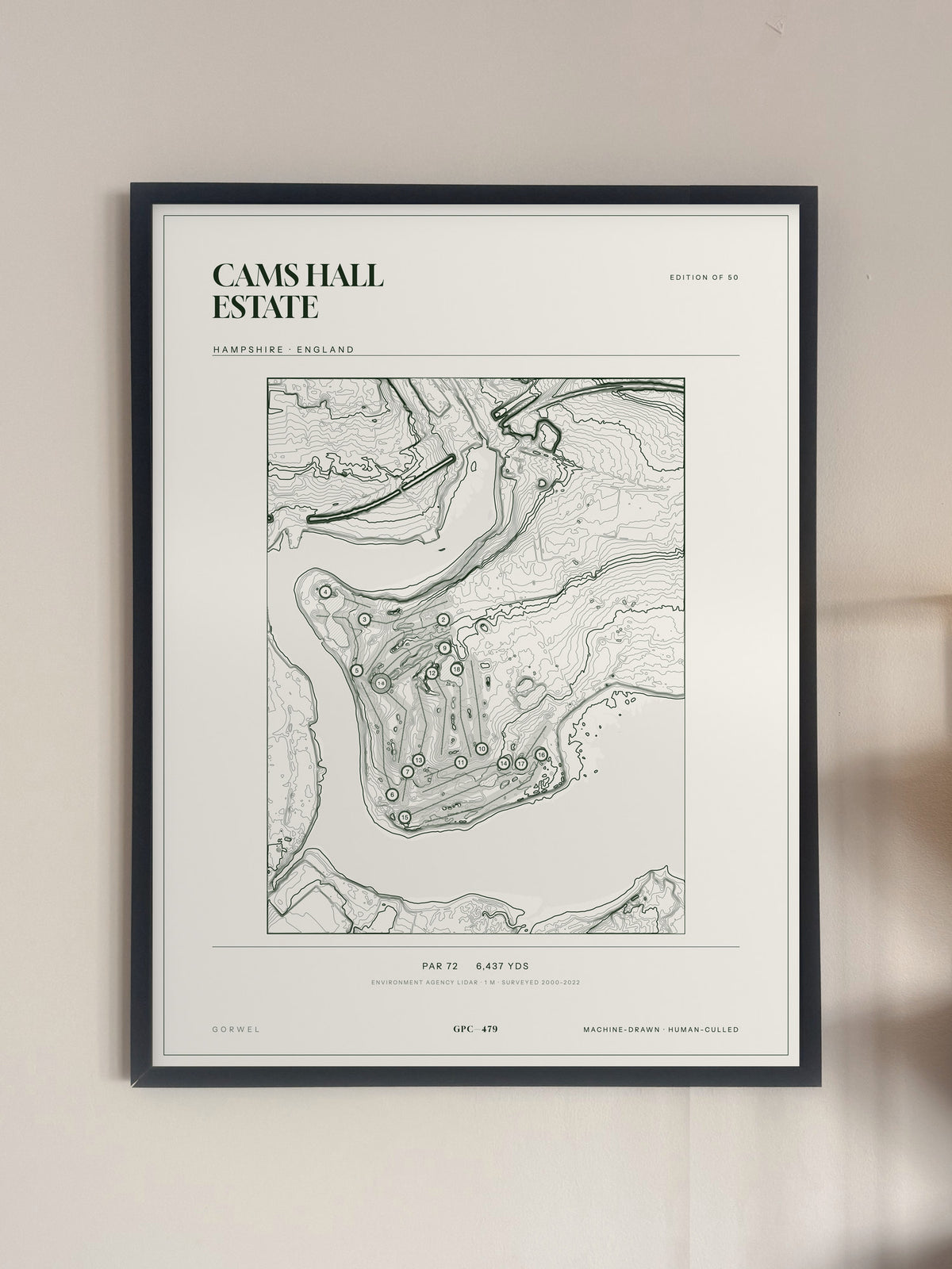 Cams Hall Estate, Hampshire print, framed, on a wall