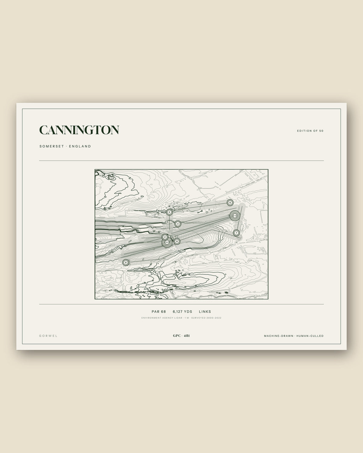 Cannington, Somerset topographic golf course print