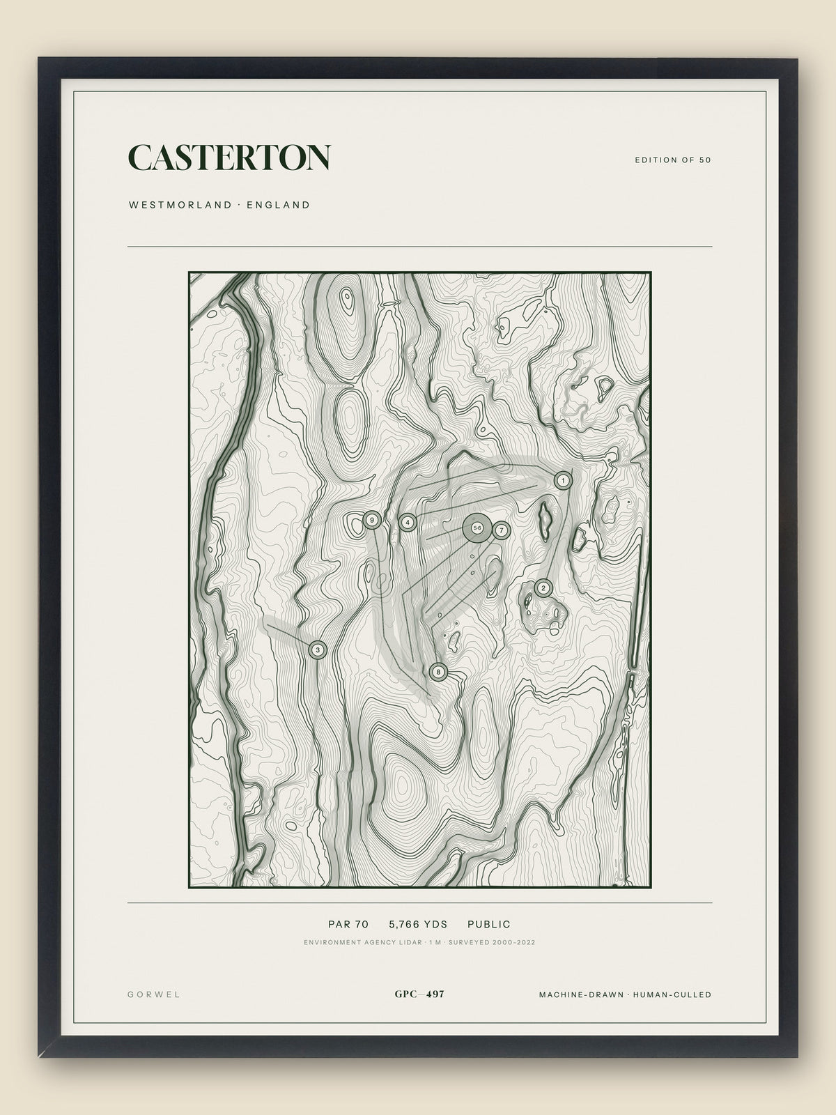 Casterton, Westmorland topographic golf course print, framed — Gorwel Print Co