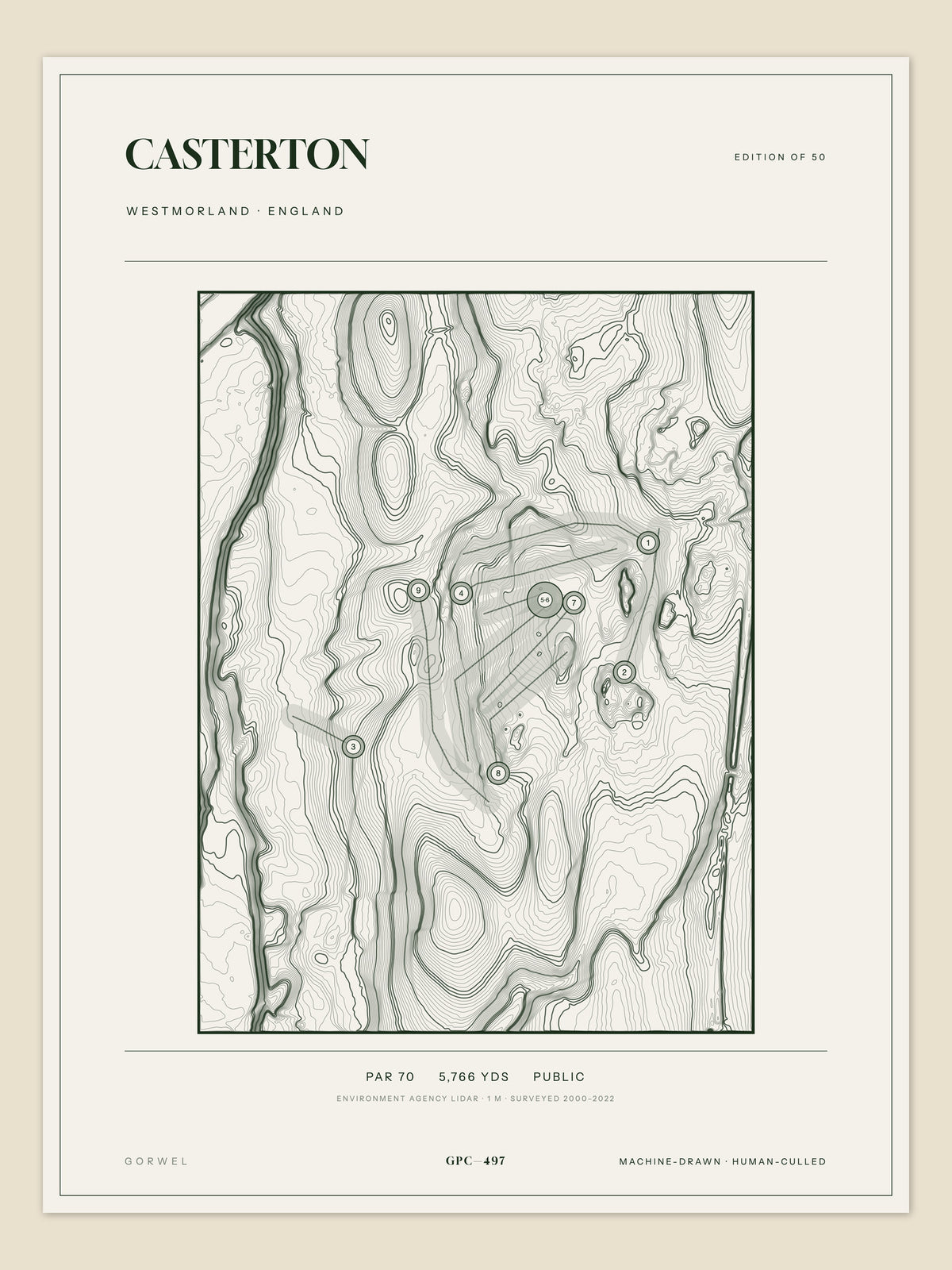 Casterton, Westmorland topographic golf course print