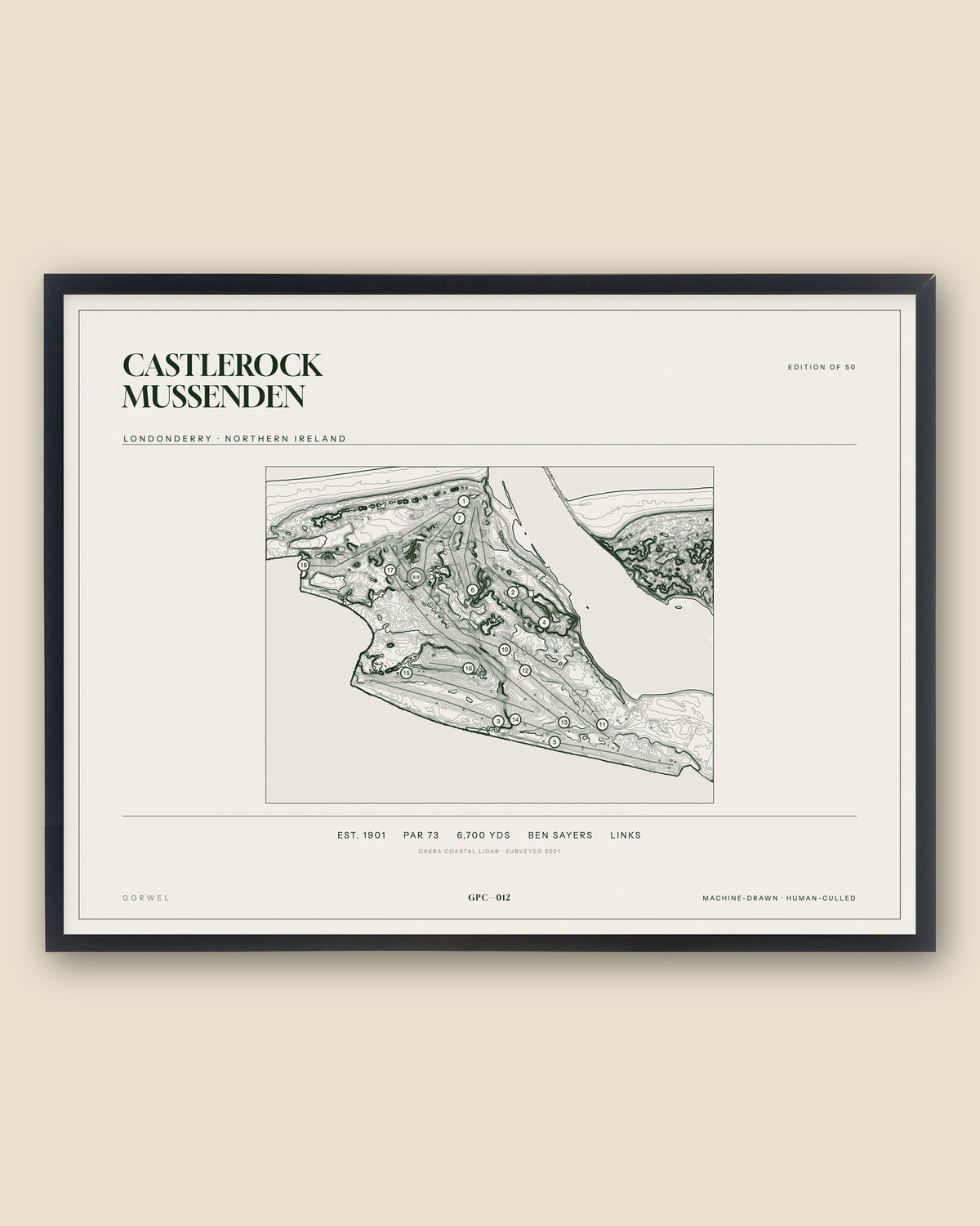 Castlerock Mussenden, Londonderry topographic golf course print, framed — Gorwel Print Co