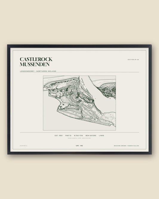 Castlerock Mussenden, Londonderry topographic golf course print, framed — Gorwel Print Co