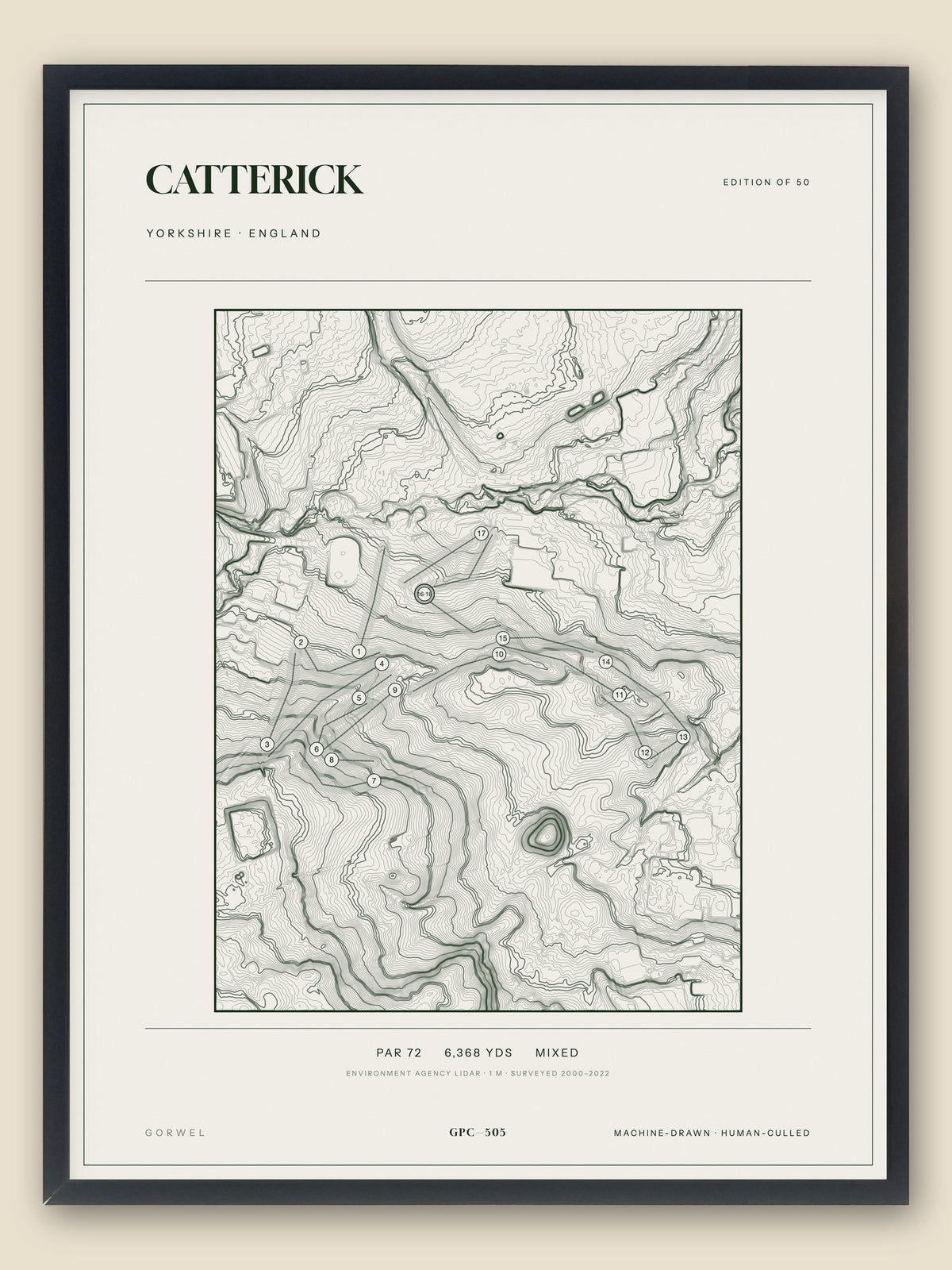 Catterick, Yorkshire topographic golf course print, framed — Gorwel Print Co