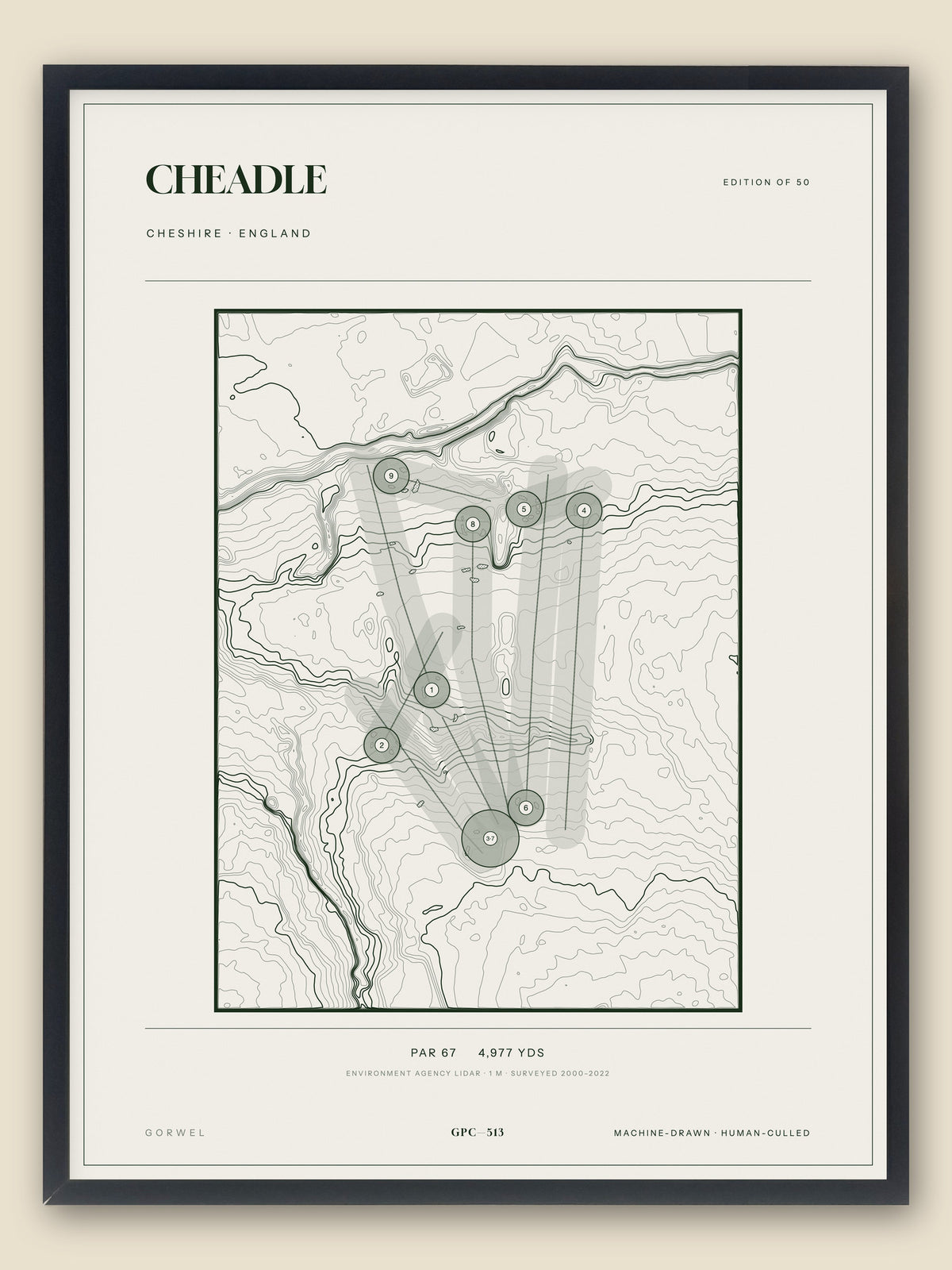 Cheadle, Cheshire topographic golf course print, framed — Gorwel Print Co