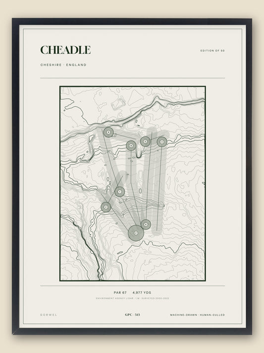 Cheadle, Cheshire topographic golf course print, framed — Gorwel Print Co