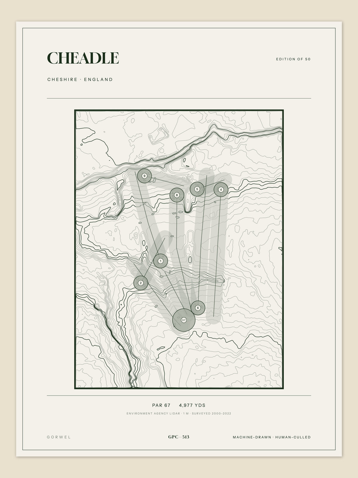 Cheadle, Cheshire topographic golf course print