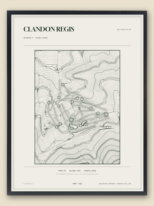 Clandon Regis, Surrey topographic golf course print, framed — Gorwel Print Co