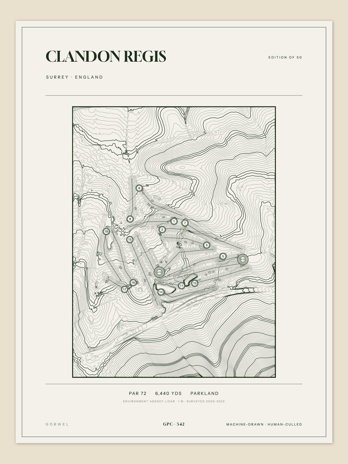 Clandon Regis, Surrey topographic golf course print