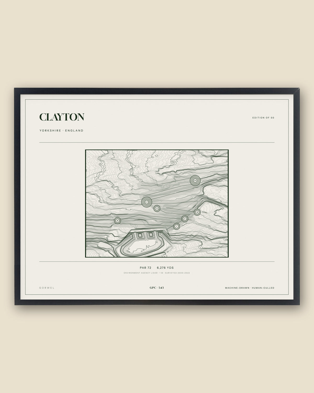 Clayton, Yorkshire topographic golf course print, framed — Gorwel Print Co