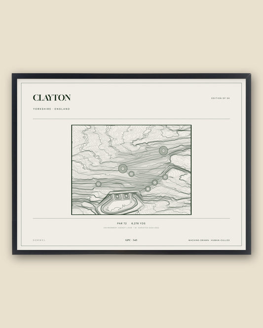 Clayton, Yorkshire topographic golf course print, framed — Gorwel Print Co