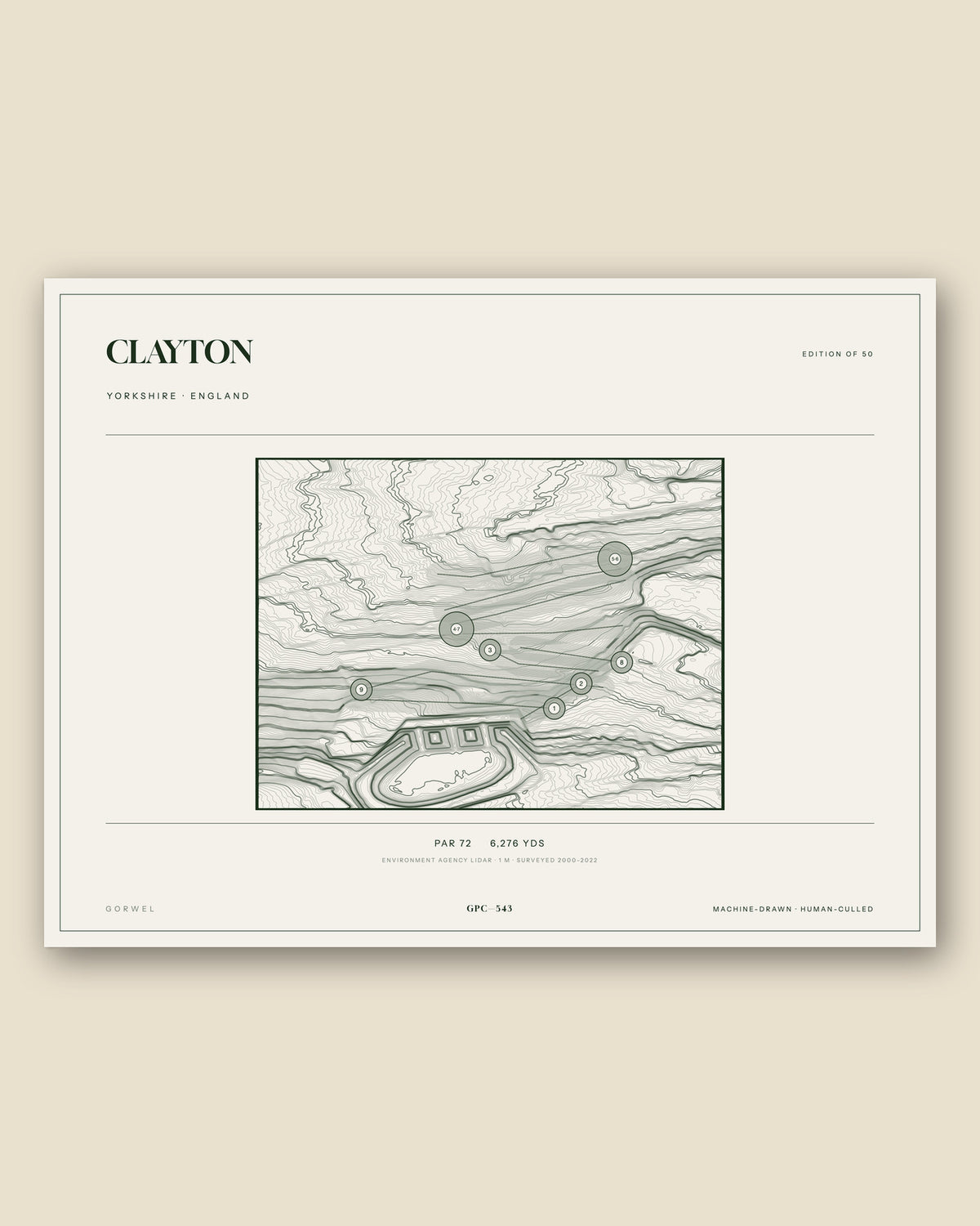 Clayton, Yorkshire topographic golf course print