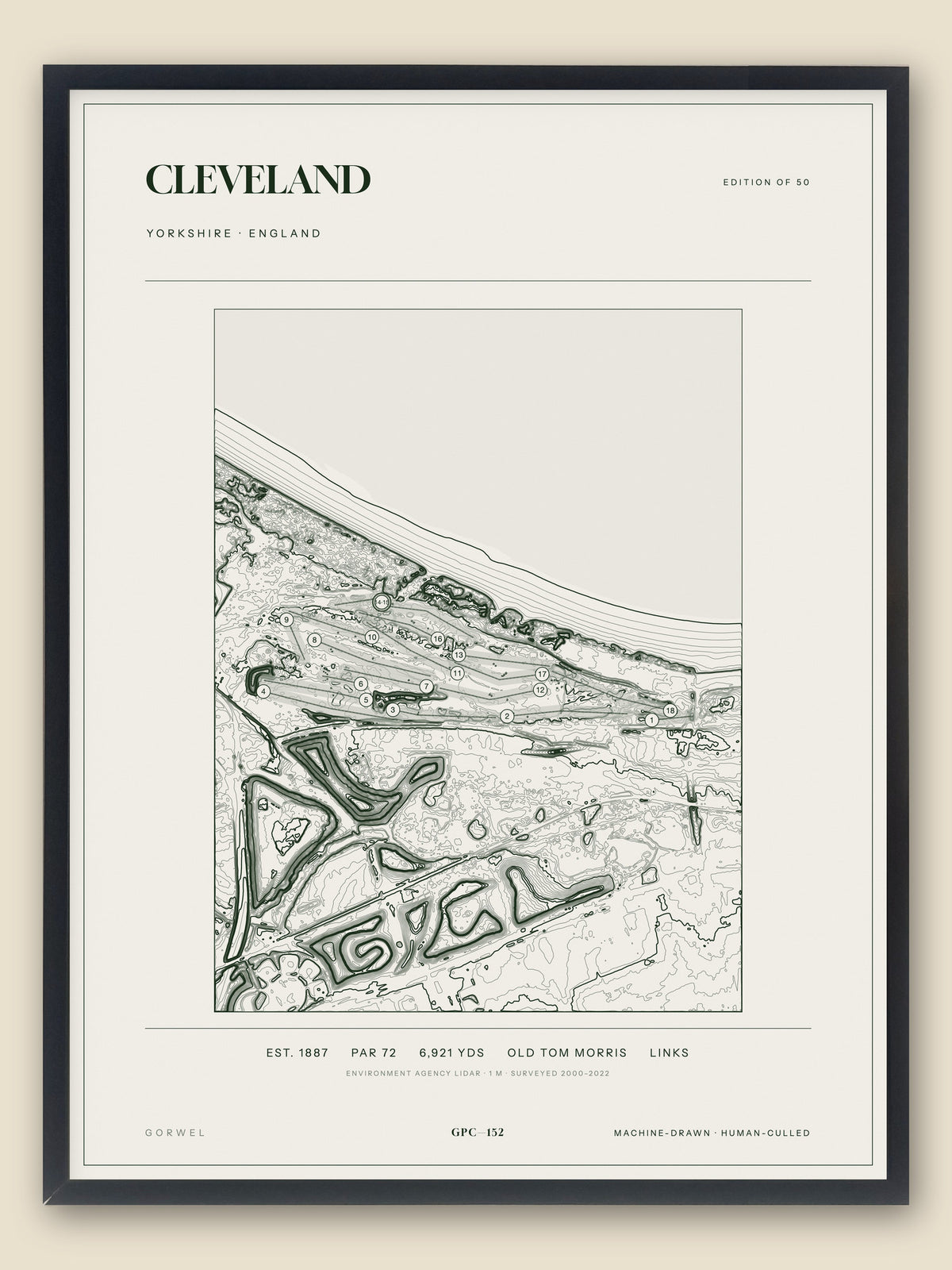 Cleveland, Yorkshire topographic golf course print, framed — Gorwel Print Co