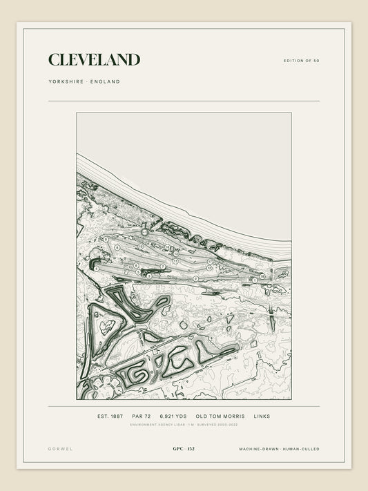 Cleveland, Yorkshire topographic golf course print