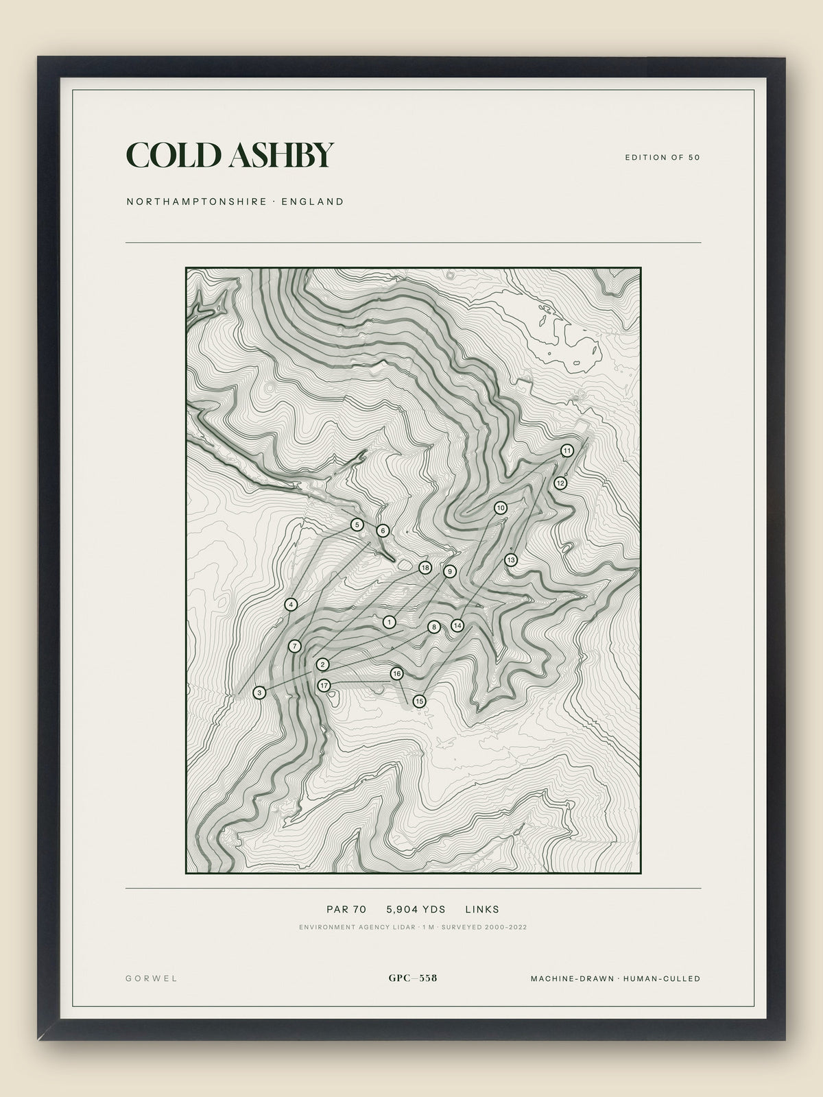Cold Ashby, Northamptonshire topographic golf course print, framed — Gorwel Print Co