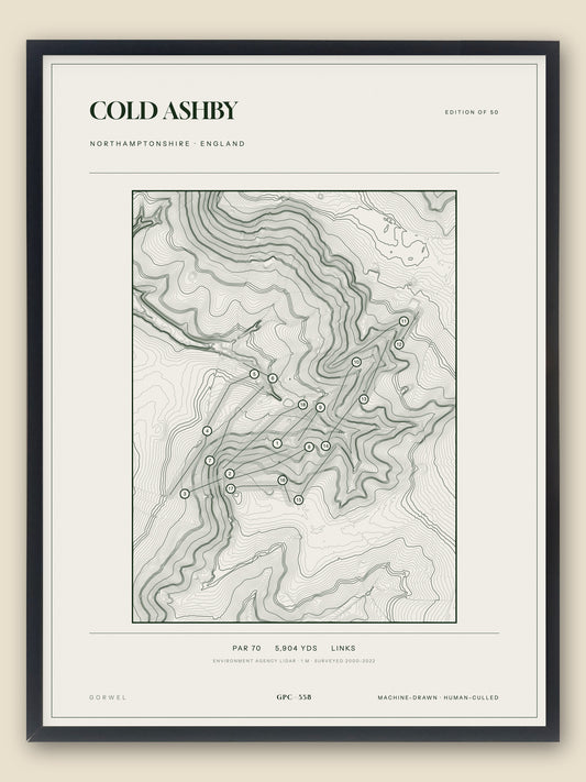 Cold Ashby, Northamptonshire topographic golf course print, framed — Gorwel Print Co