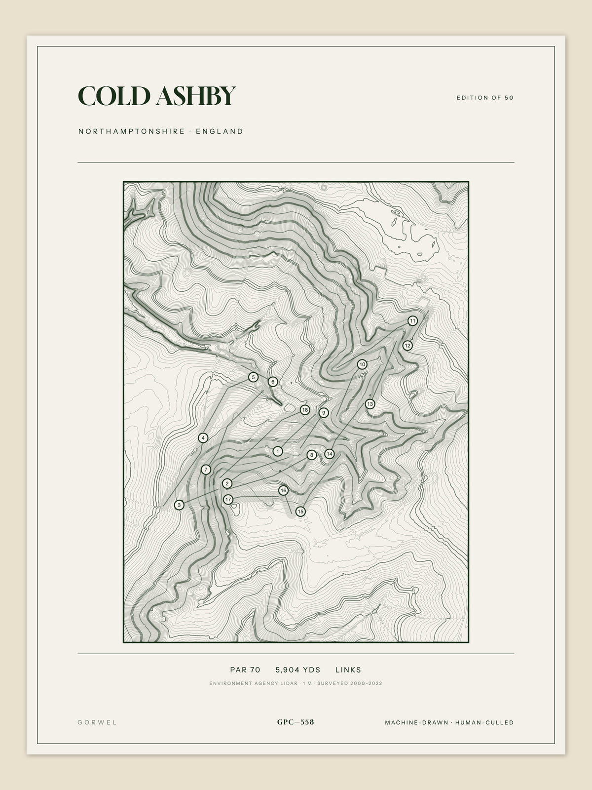 Cold Ashby, Northamptonshire topographic golf course print