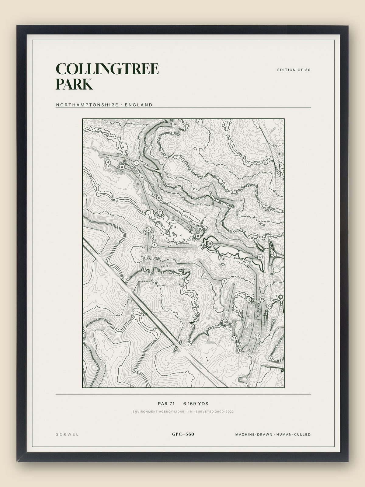 Collingtree Park, Northamptonshire topographic golf course print, framed — Gorwel Print Co