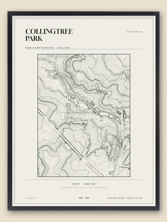 Collingtree Park, Northamptonshire topographic golf course print, framed — Gorwel Print Co