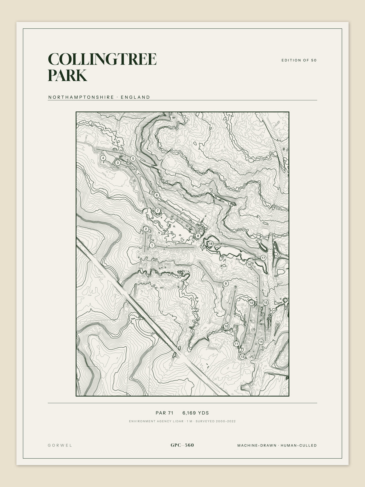 Collingtree Park, Northamptonshire topographic golf course print