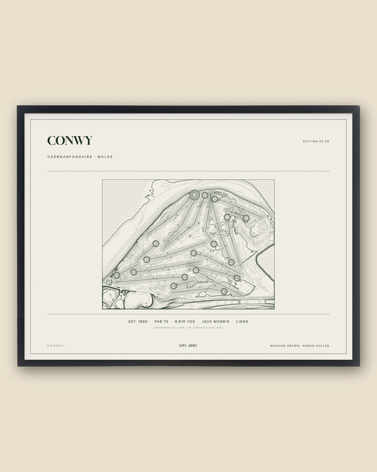 Conwy, Caernarfonshire topographic golf course print, framed — Gorwel Print Co