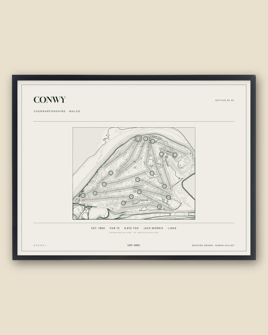 Conwy, Caernarfonshire topographic golf course print, framed — Gorwel Print Co