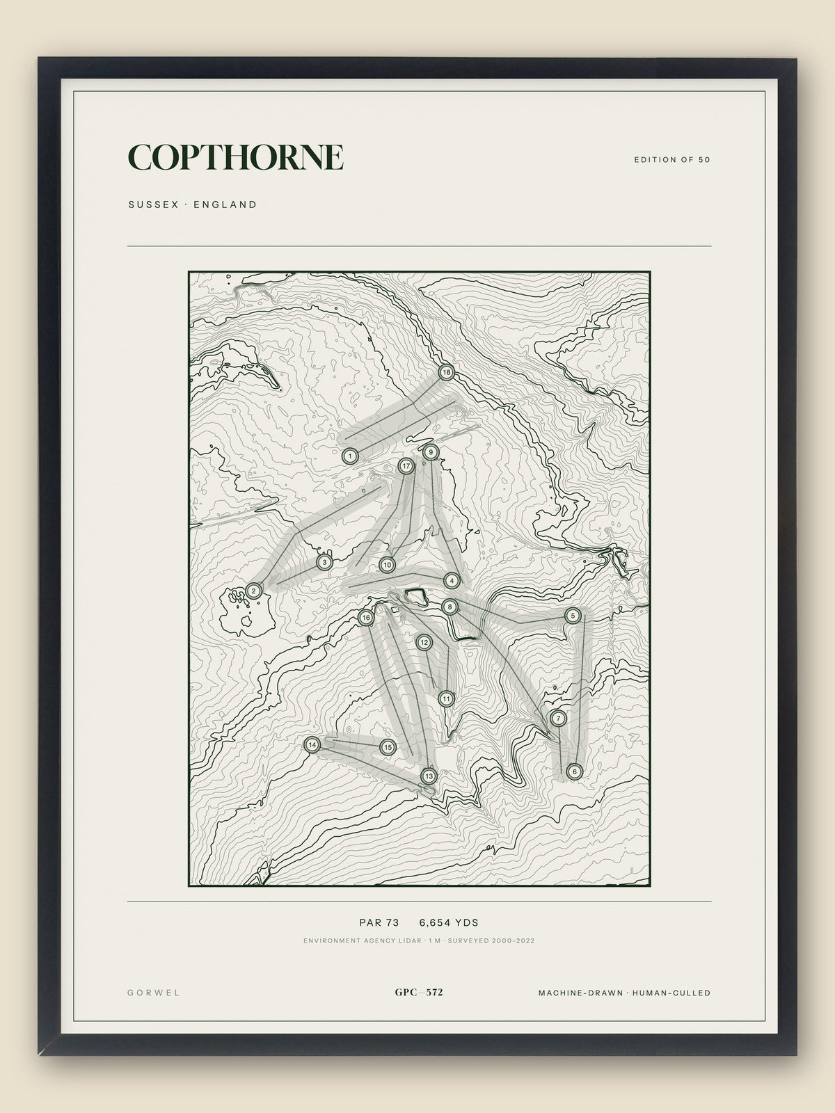 Copthorne, Sussex topographic golf course print, framed — Gorwel Print Co