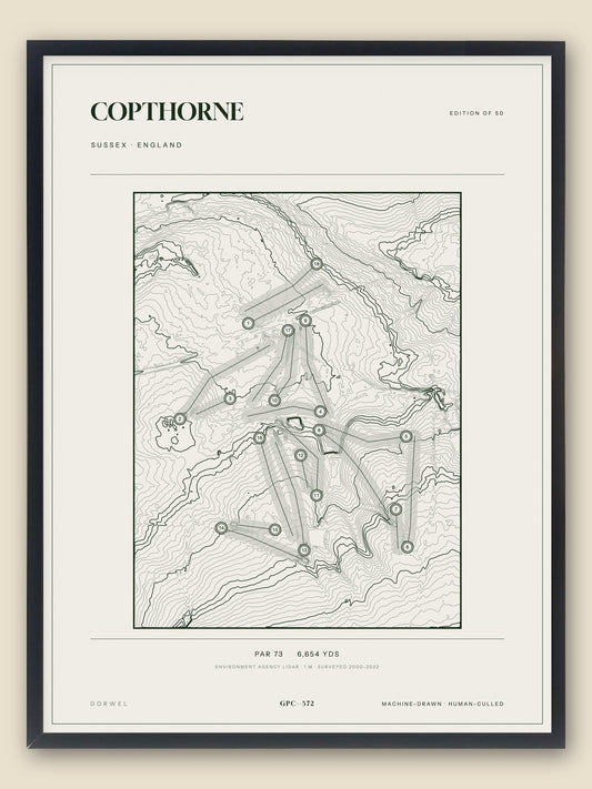 Copthorne, Sussex topographic golf course print, framed — Gorwel Print Co