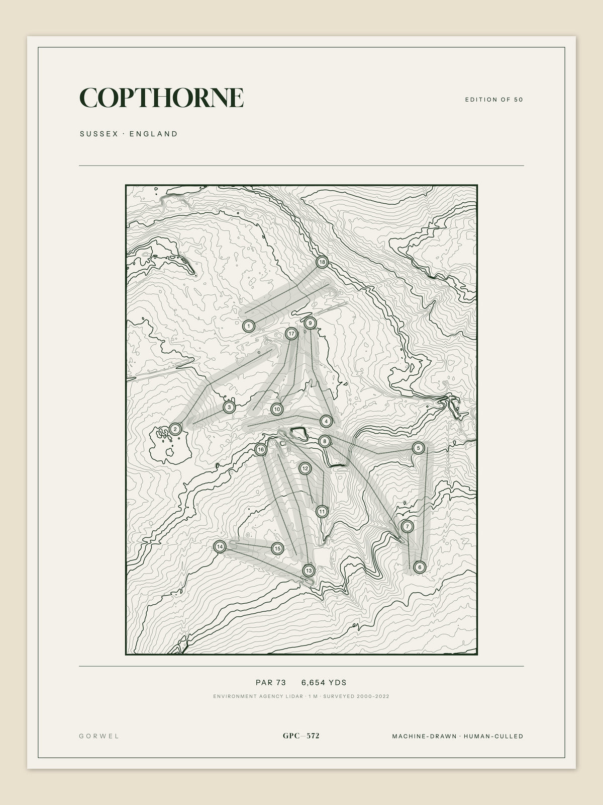 Copthorne, Sussex topographic golf course print