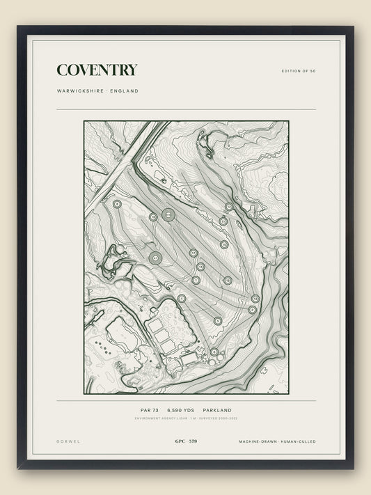 Coventry, Warwickshire topographic golf course print, framed — Gorwel Print Co