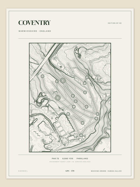 Coventry, Warwickshire topographic golf course print