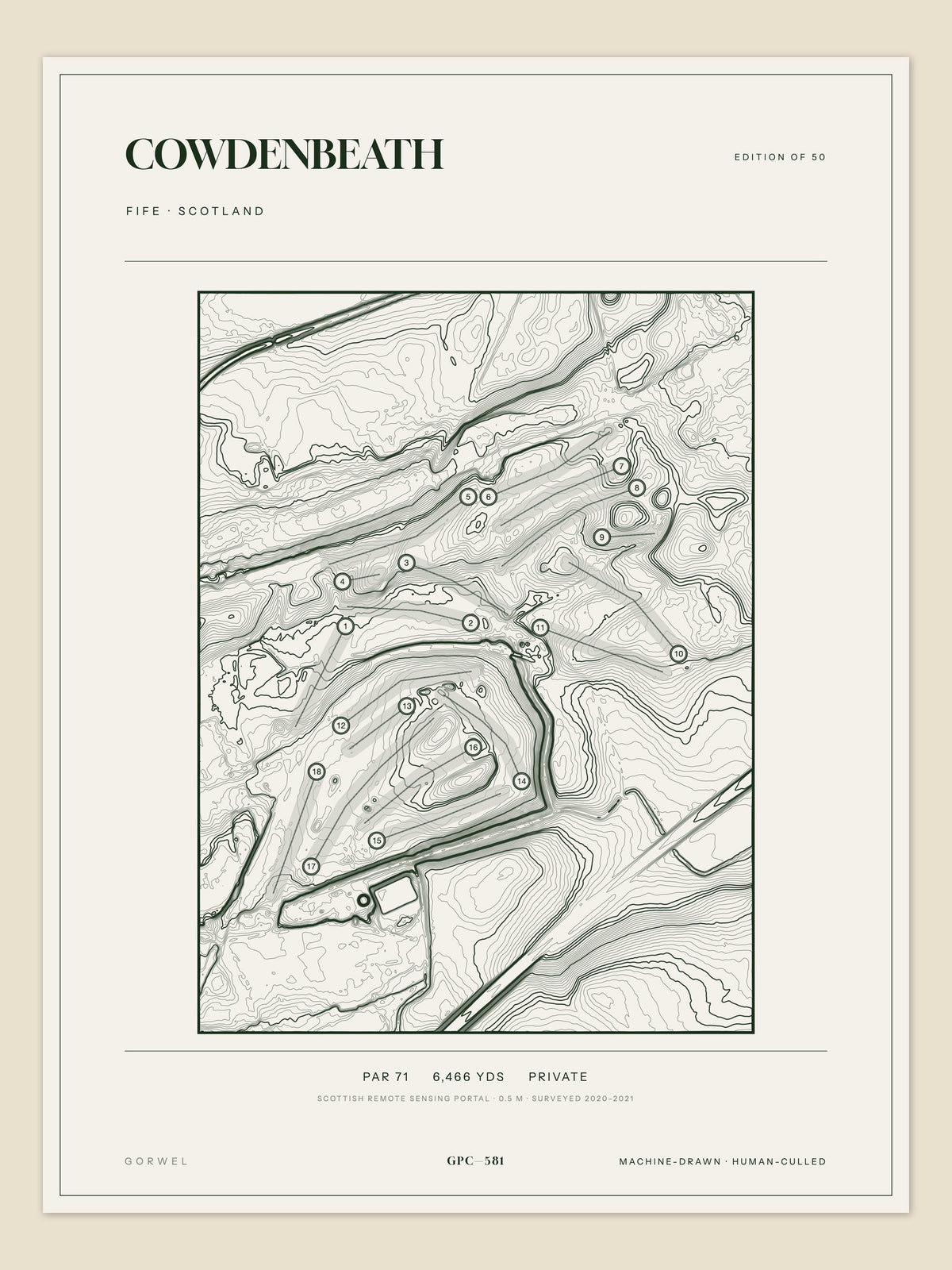 Cowdenbeath topographic golf course print — unframed sheet — Gorwel Print Co
