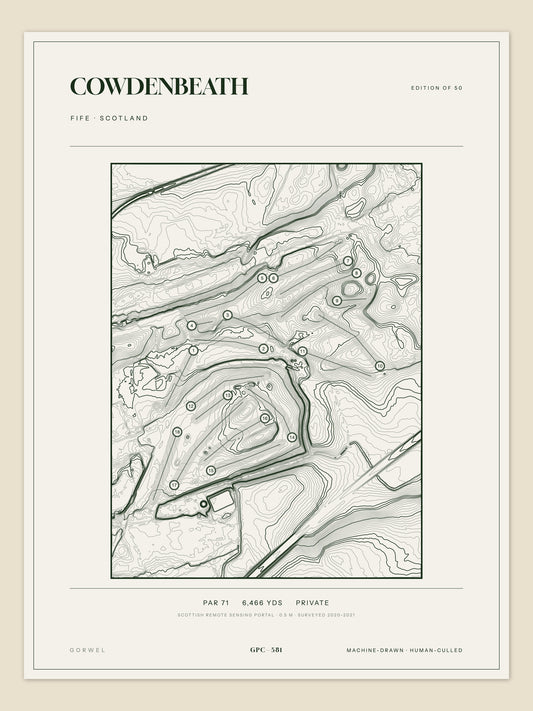 Cowdenbeath topographic golf course print — unframed sheet — Gorwel Print Co