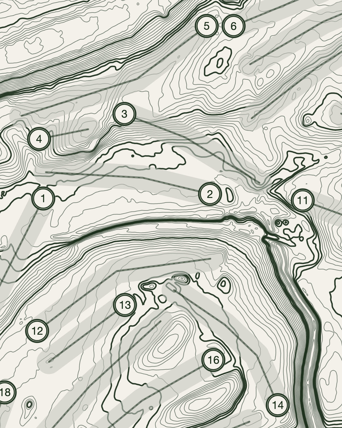 Cowdenbeath topographic golf course print — contour detail — Gorwel Print Co