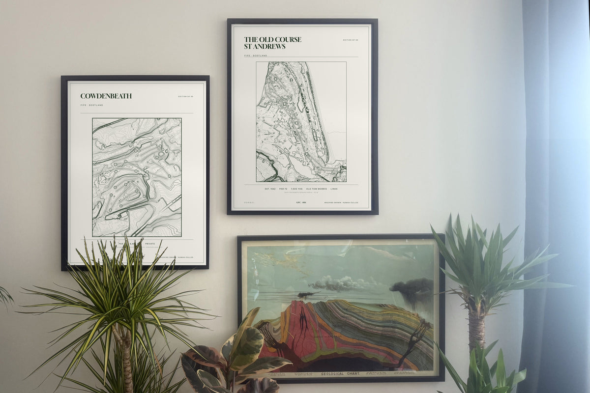 Cowdenbeath topographic golf course print — gallery pair — Gorwel Print Co