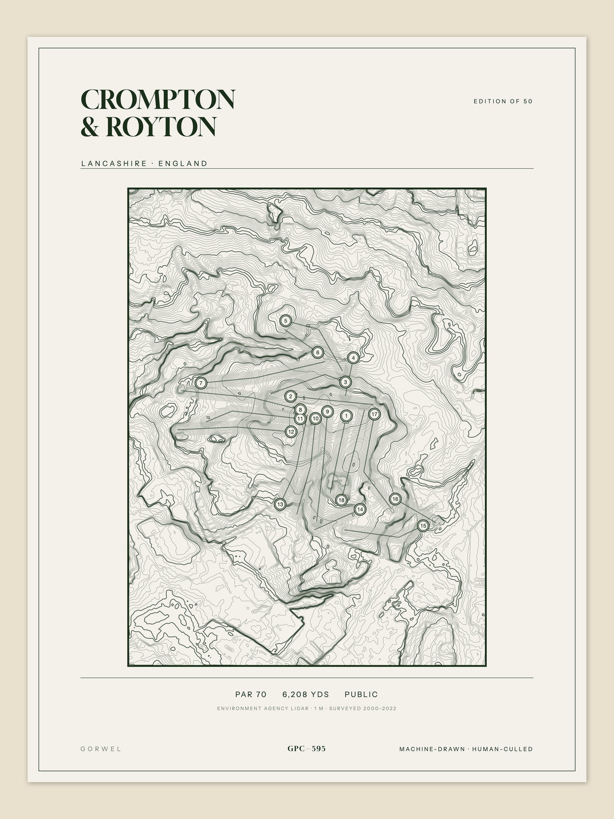 Crompton & Royton topographic golf course print — unframed sheet — Gorwel Print Co