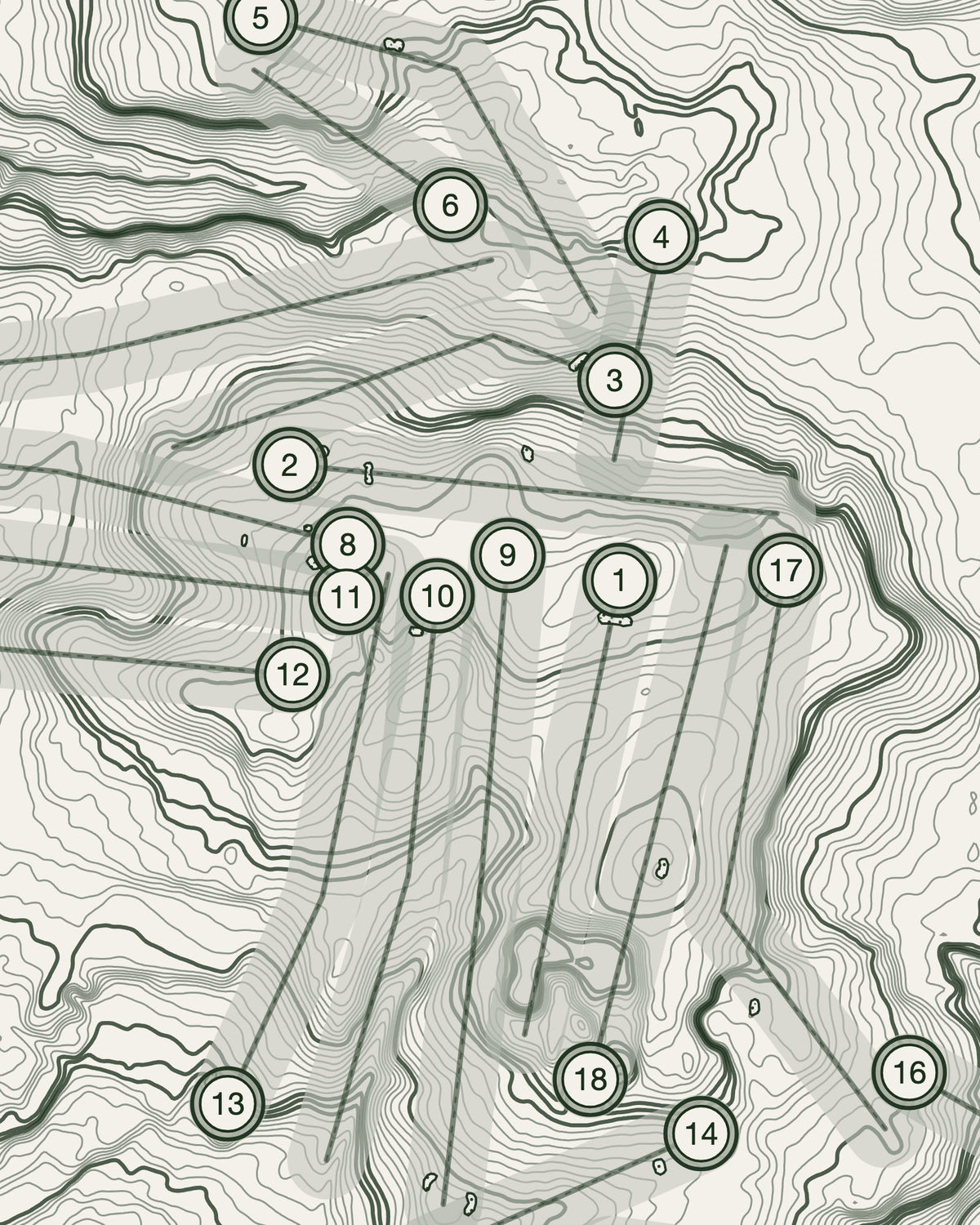 Crompton & Royton topographic golf course print — contour detail — Gorwel Print Co