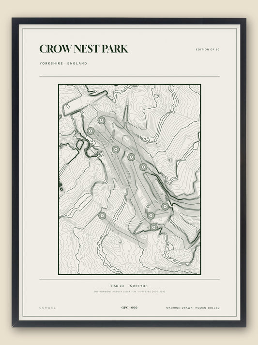 Crow Nest Park, Yorkshire topographic golf course print, framed — Gorwel Print Co