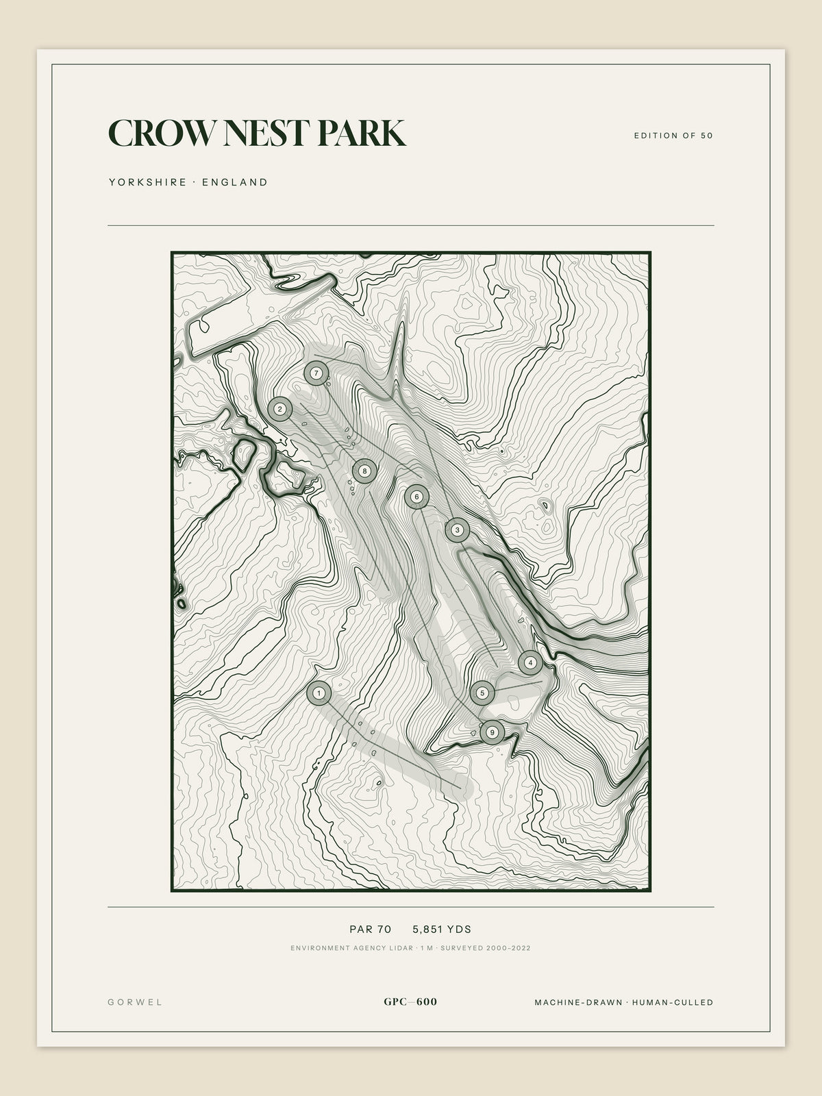 Crow Nest Park, Yorkshire topographic golf course print