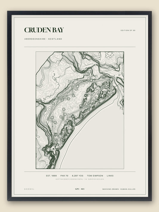 Cruden Bay, Aberdeenshire topographic golf course print, framed — Gorwel Print Co