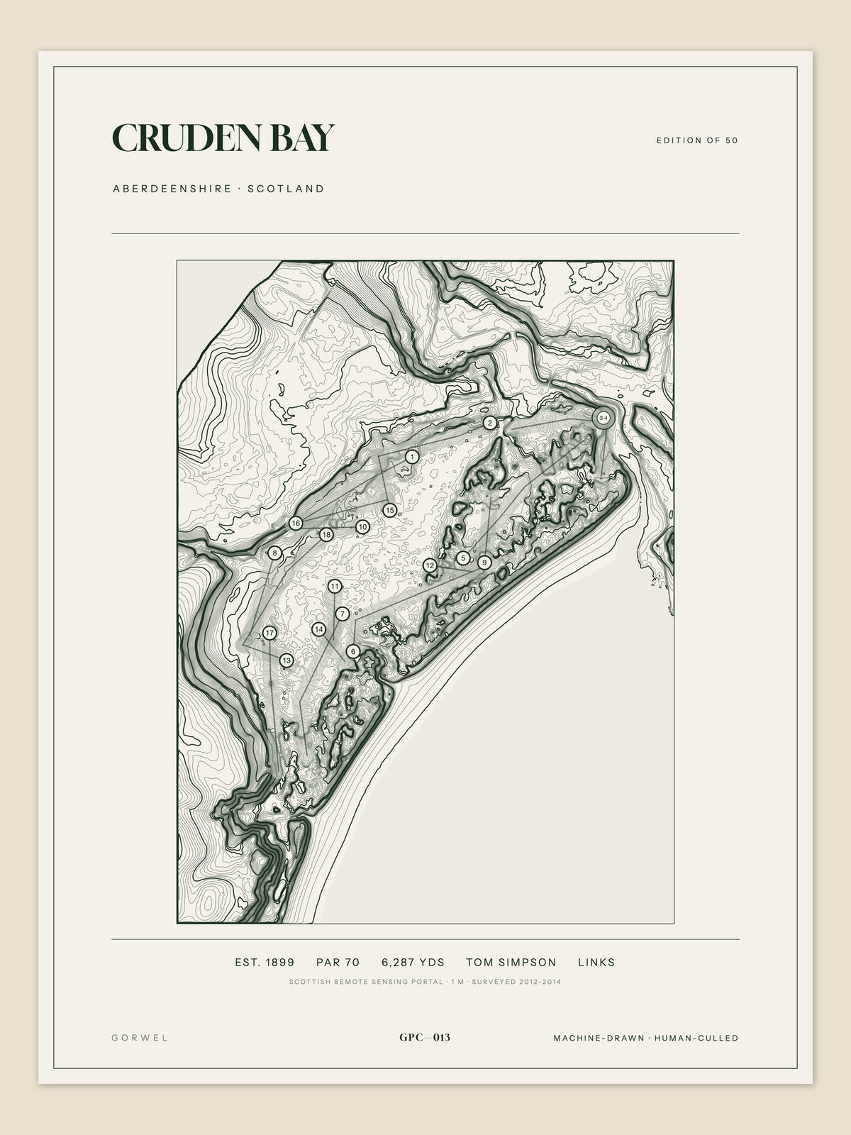 Cruden Bay, Aberdeenshire topographic golf course print