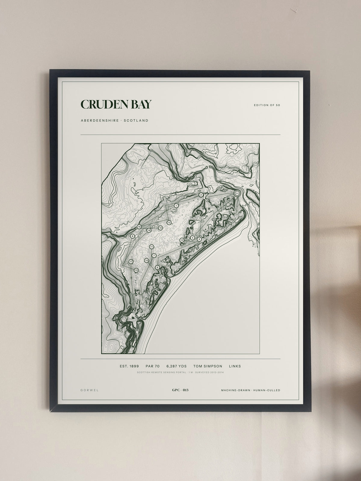 Cruden Bay, Aberdeenshire print, framed, on a wall
