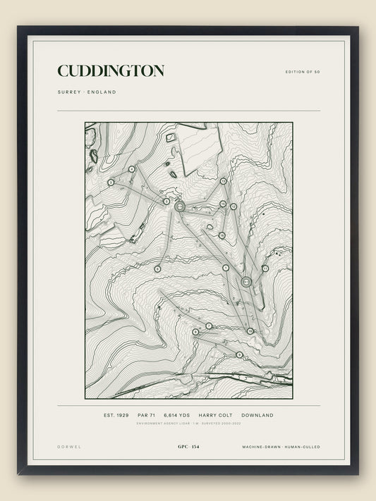 Cuddington, Surrey topographic golf course print, framed — Gorwel Print Co