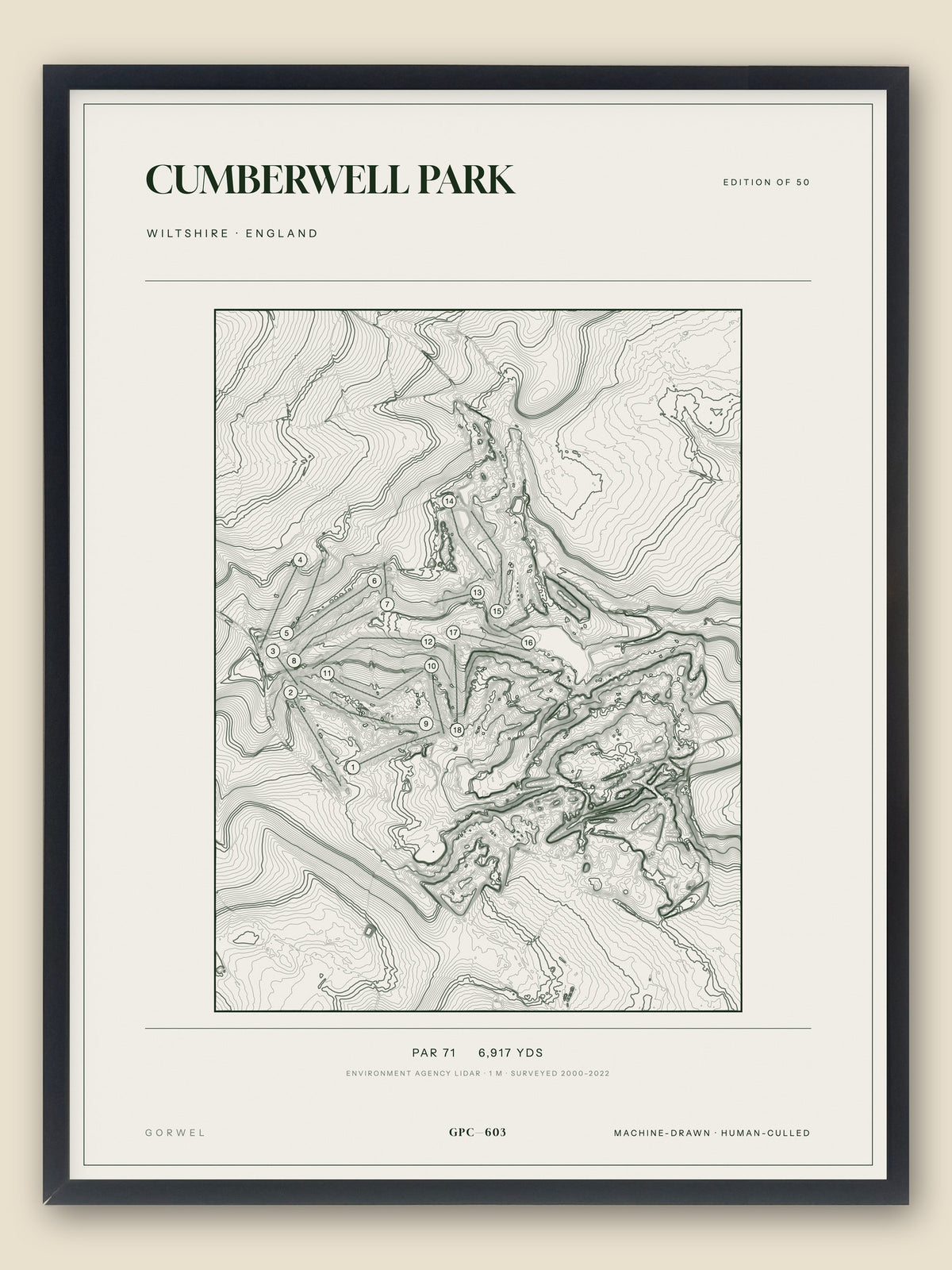 Cumberwell Park topographic golf course print — catalogue plate — Gorwel Print Co