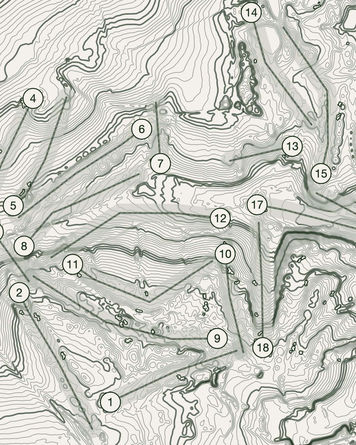 Cumberwell Park topographic golf course print — contour detail — Gorwel Print Co