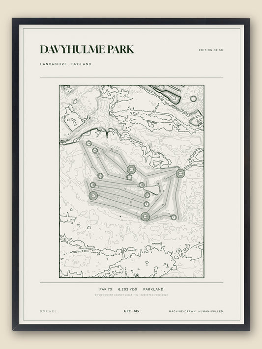 Davyhulme Park, Lancashire topographic golf course print, framed — Gorwel Print Co