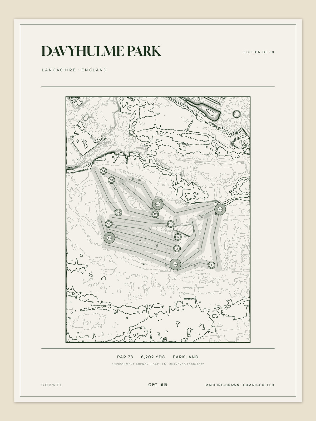Davyhulme Park, Lancashire topographic golf course print